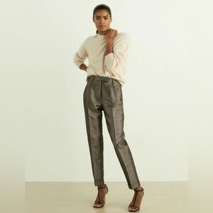 REISS NWT $225 Siena Sparkle Cotton Blend Metallic Tapered Trouser 10 Gold